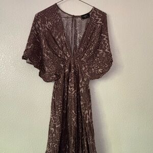 Vici Brown Patterned Dress with Flared Arms